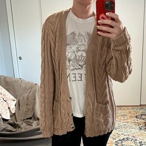 Olivaceous tan cable knit cardigan